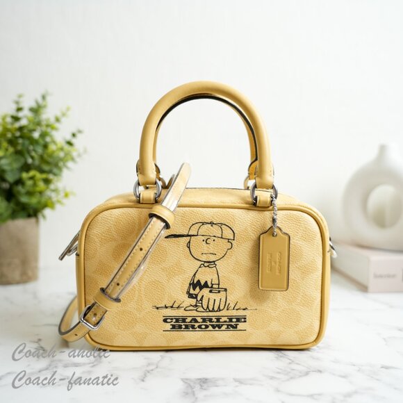 NWT Coach X Peanuts CBJ63 Satchel Crossbody Bag In Signature Canvas Charlie Brow - Picture 1 of 12